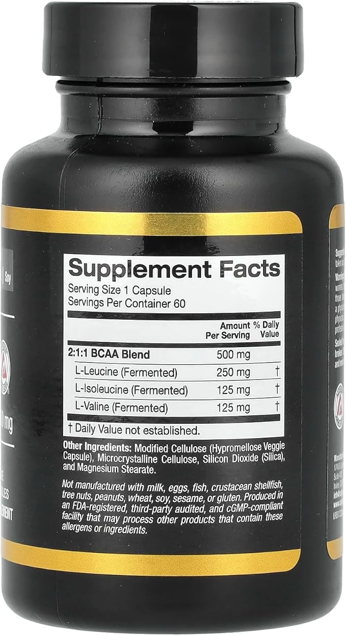 California Gold Nutrition Sport Branched Chain Amino Acids BCAA 500mg 60 Veggie Capsules ingredients