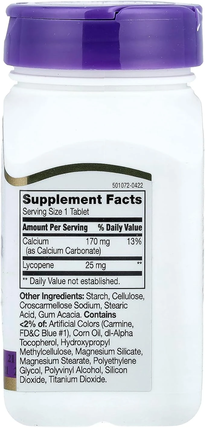 21st Century Lycopene 25mg Support Antioxidant Activity 60 Tablets ingredients