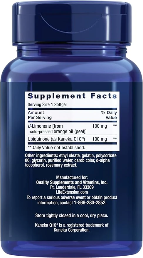 Life Extension CoQ10 (ubiquinone) 100mg With D-Limonene 60 Softgels ingredients