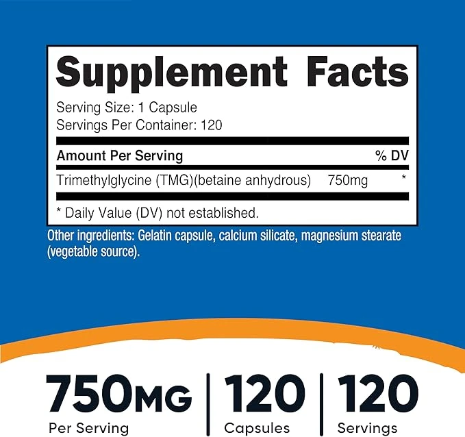 Nutricost TMG Trimethylglycine 750mg Per Serving 120 Capsules ingredients
