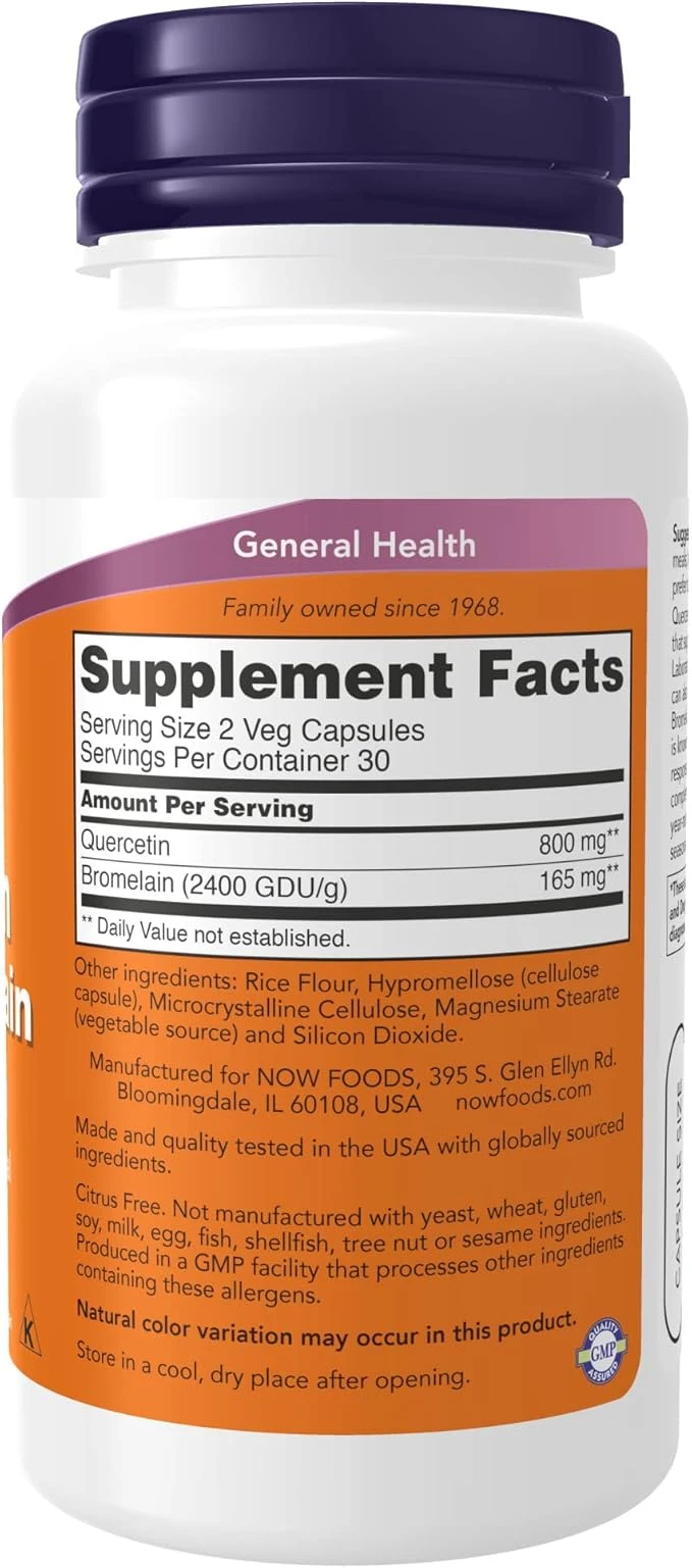 NOW Foods Quercetin with Bromelain Respiratory Health 60 Veg Capsules ingredients