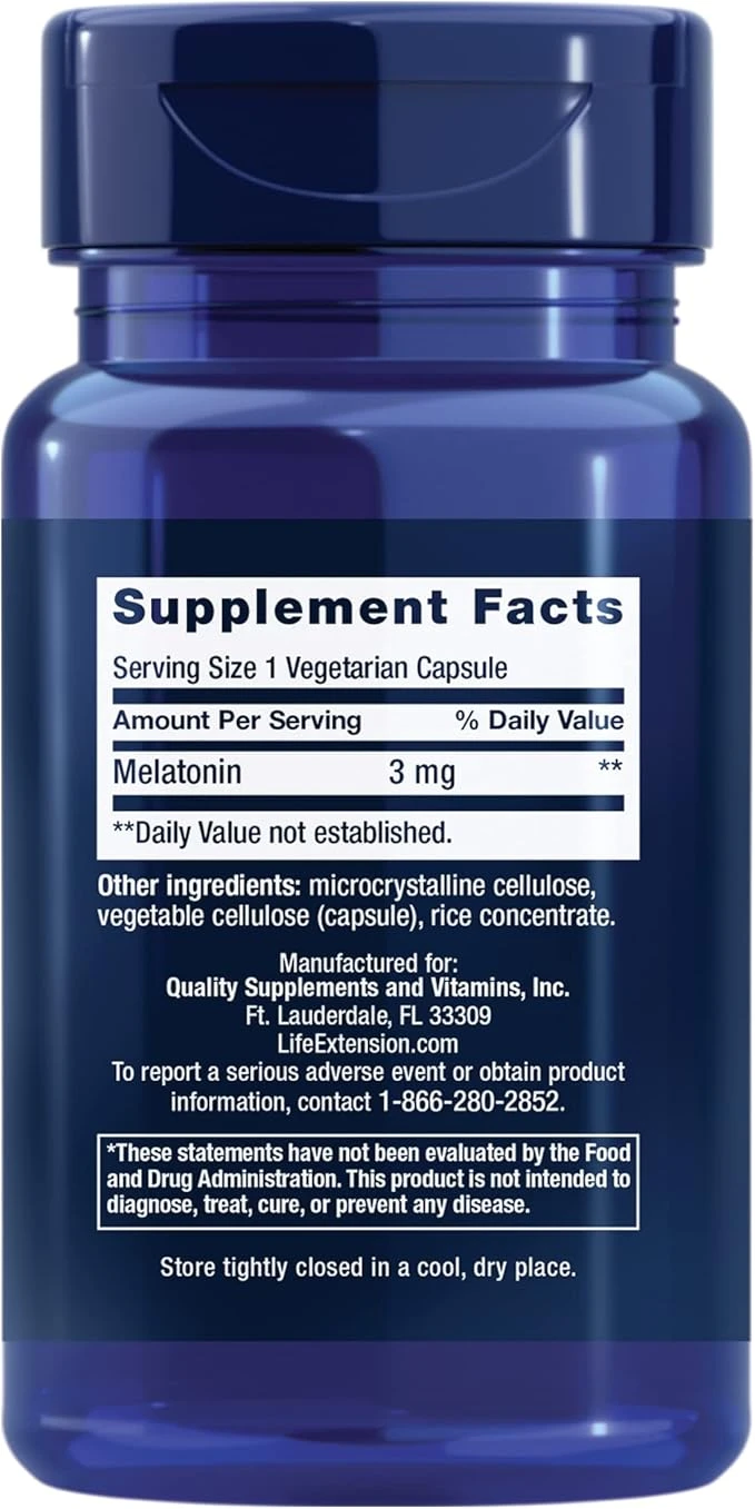 Life Extension Melatonin 3mg 60 Vegetarian Capsules ingredients