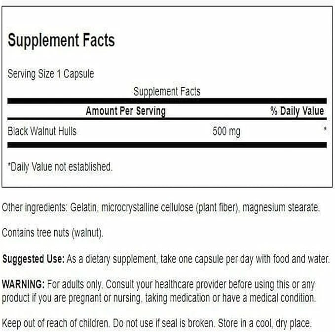 Swanson Full Spectrum Black Walnut Hulls 500mg per Capsule 60 Capsules ingredients