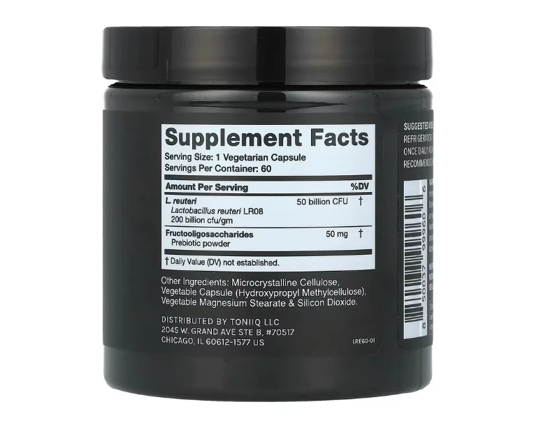 Toniiq Lactobacillus Reuteri 50 Billion CFU 60 Capsules ingredients