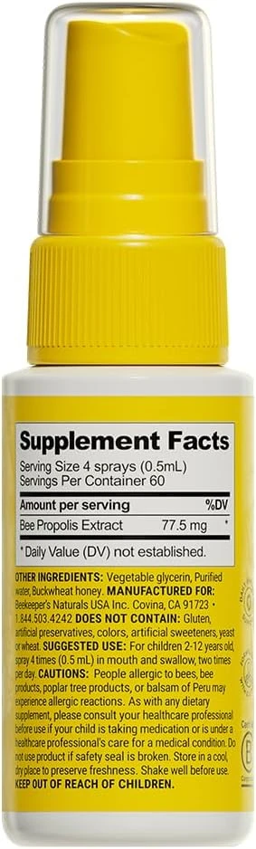Beekeeper's Naturals Kids Propolis Immune Support Daily Throat Spray 1 fl oz (30ml) ingredients