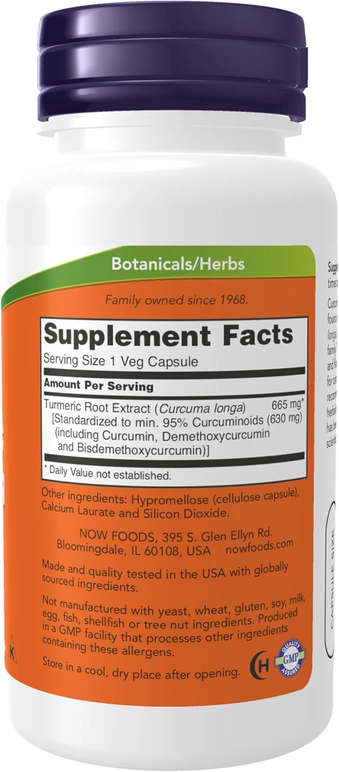 NOW Foods Turmeric Curcumin Herbal Supplement 60 Veg Capsules ingredients