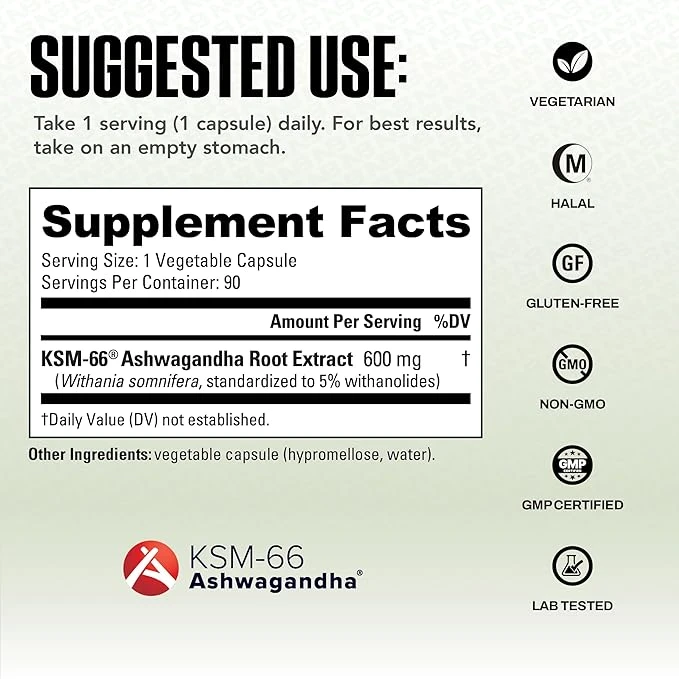 NutraBio KSM-66 Ashwagandha Cortisol & Strees Support 60 Capsules ingredients