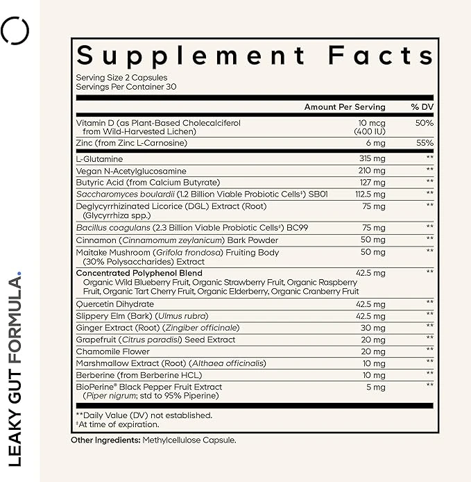 Codeage Leaky Gut Formula Beyond Vitamins 60 Veg Capsules ingredients