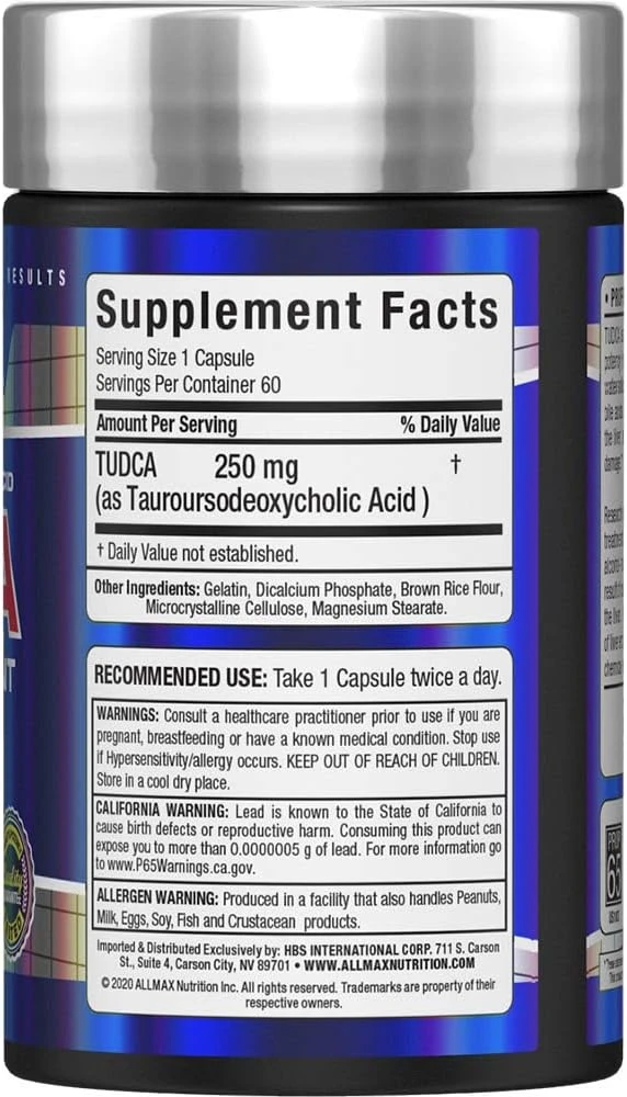 ALLMAX TUDCA+ 250mg Per Serving 60 Capsules ingredients