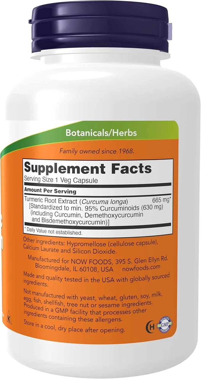 NOW Foods Turmeric Curcumin Herbal Supplement 120 Veg Capsules ingredients