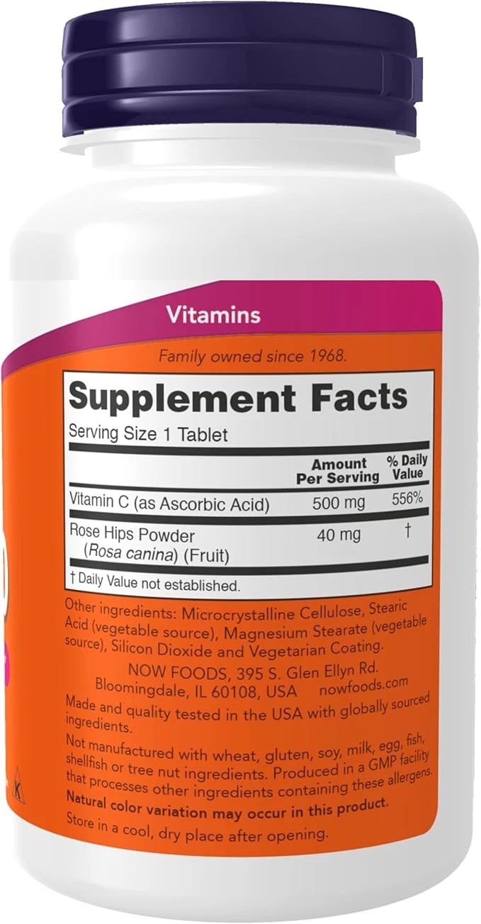 NOW Foods C-500 Antioxidant Protection With Rosehips 250 Tablets ingredients