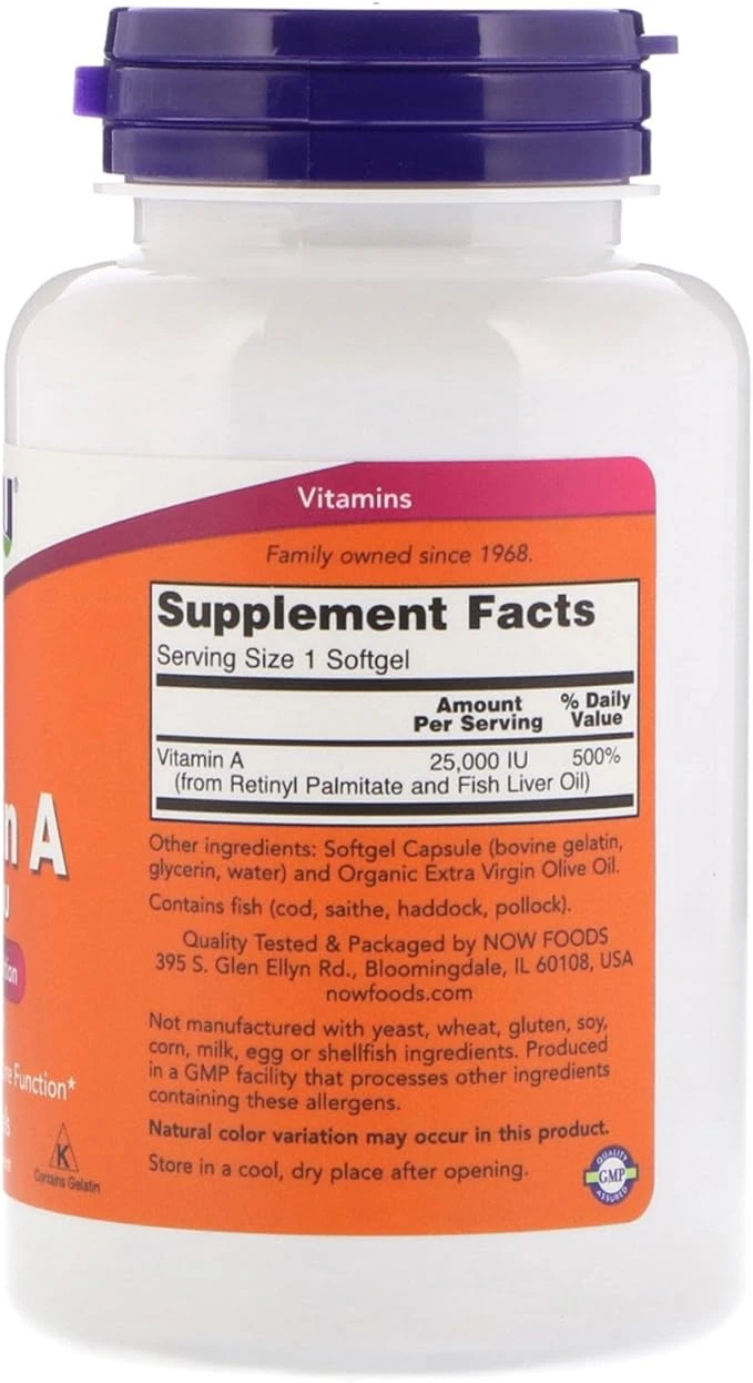 NOW Foods Vitamin A 25000 Essential Nutrition 7500mcg IU 250 Softgel ingredients