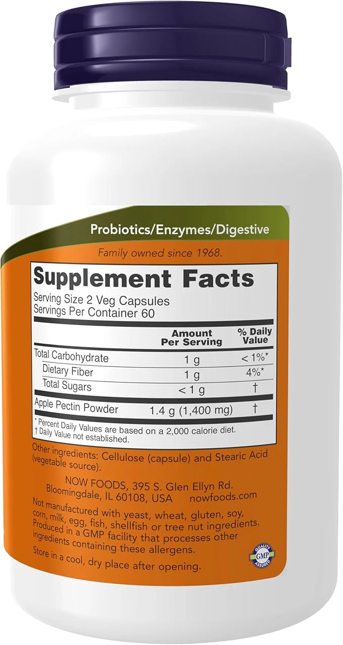 NOW Foods Apple Pectin 700mg Intestinal Support 120 Veg Capsules ingredients