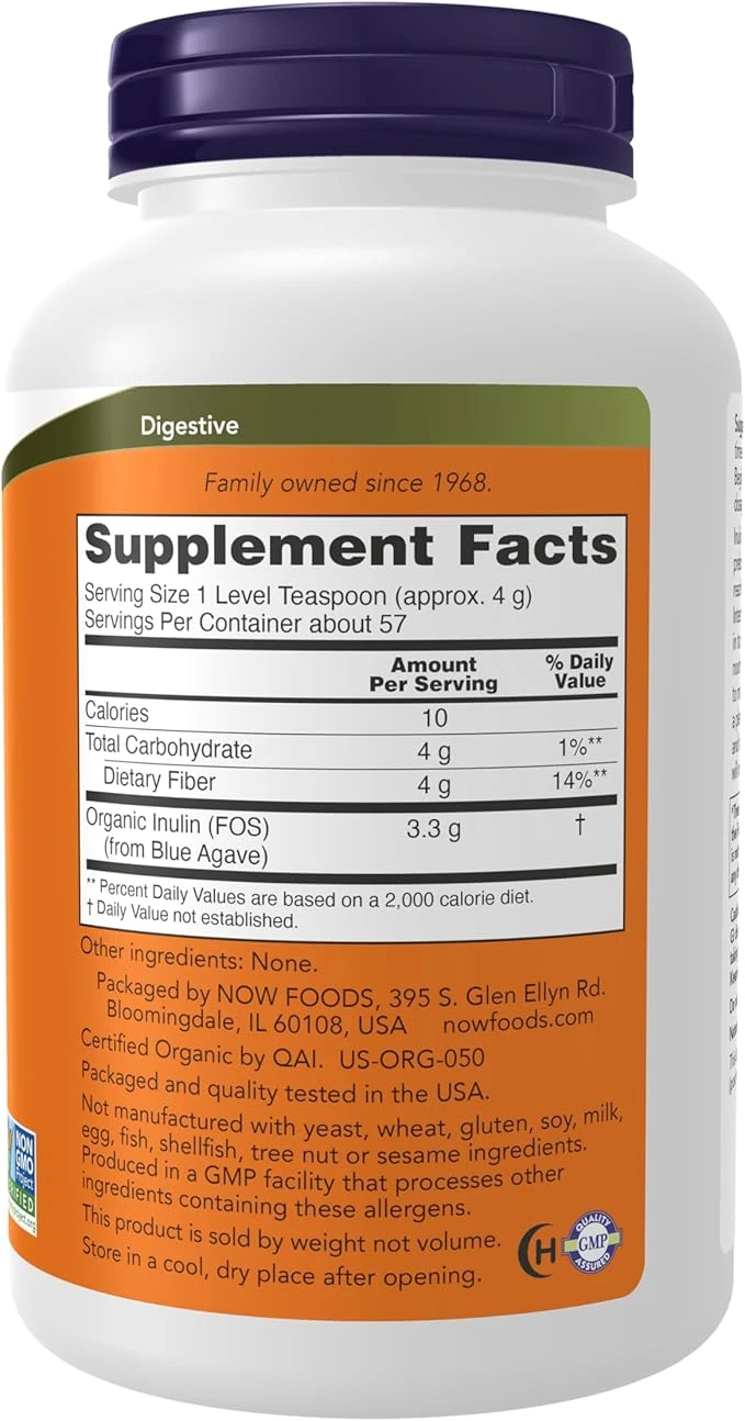 NOW Foods Certified Organic Inulin Prebiotic Pure Powder 8 oz (227g) ingredients