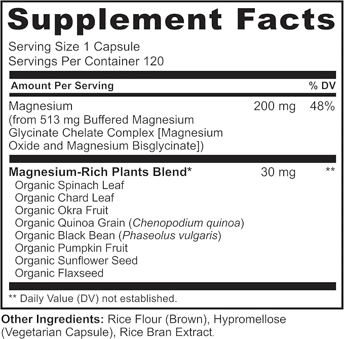 NATURELO Magnesium Glycinate Chelate Complex 120 Vegetarian Capsules ingredients