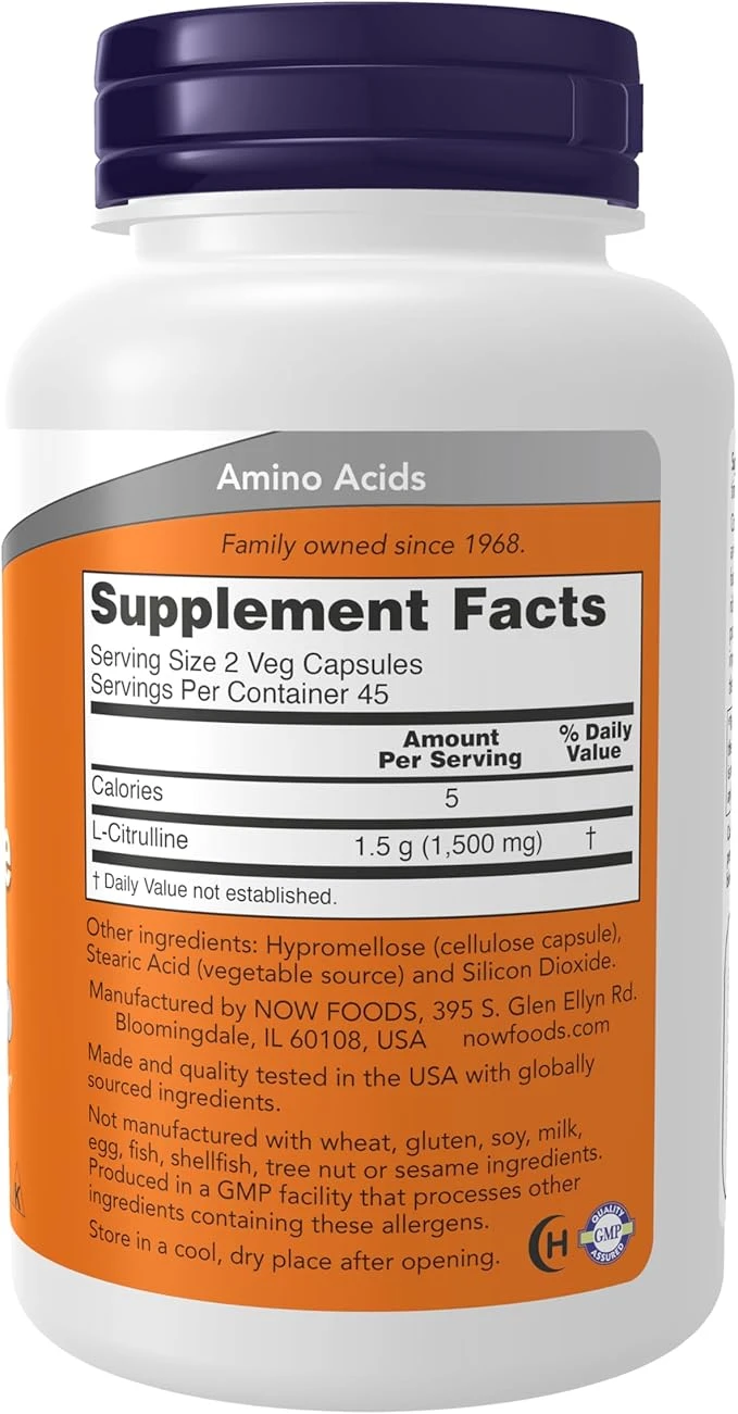 NOW Foods L-Citrulline 750mg Supports Protein Metabolism 90 Veg Capsules ingredients