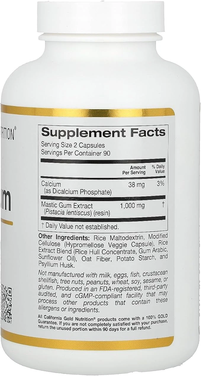 California Gold Nutrition Mastic Gum 500mg 180 Veg Capsules ingredients