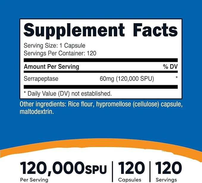 Nutricost Serrapeptase 60mg (120000 SPU Per Serving) 120 Capsules ingredients
