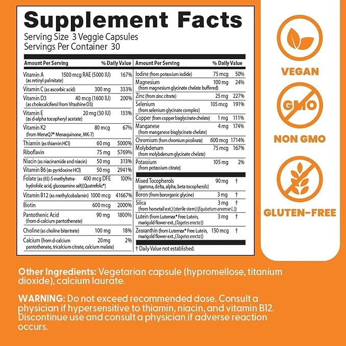 Doctor's Best Multi-Vitamin Mineral Complex Comprehensive Health Support 90 Veg Capsules ingredients