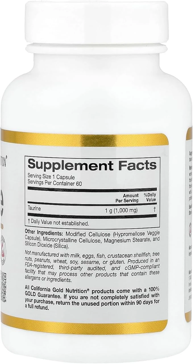 California Gold Nutrition L-Taurine 1000mg 60 Veg Capsules ingredients