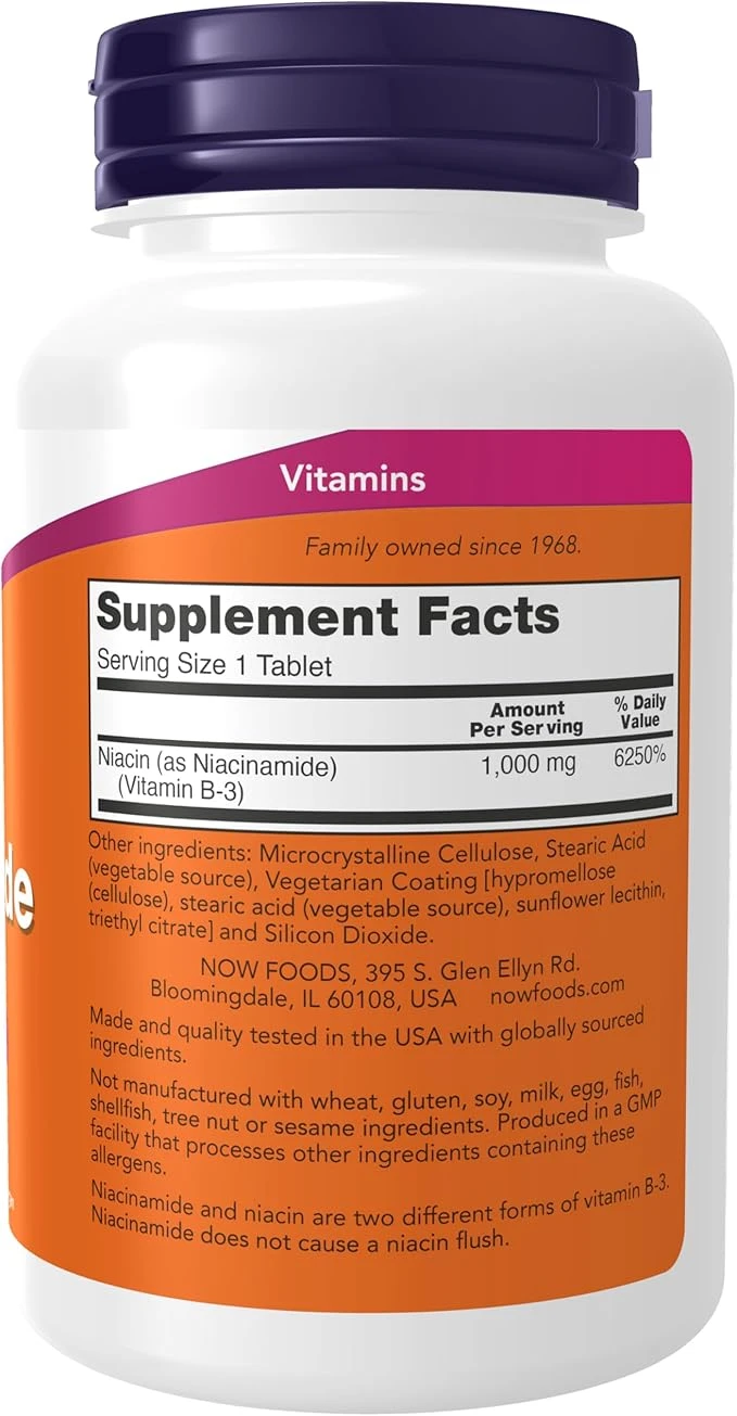 NOW Foods Niacinamide 1000mg Energy Production 90 Tablets ingredients