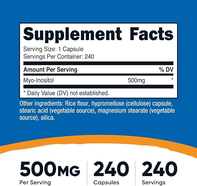 Nutricost Inositol as Myo-Inositol 500mg Per Serving 240 Capsules ingredients