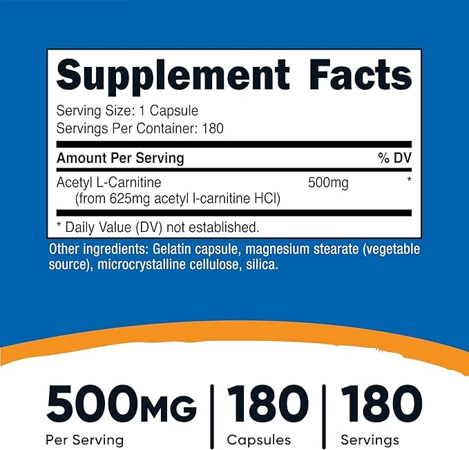 Nutricost Acetyl L-Carnitine 500mg Per Serving 180 Capsules ingredients
