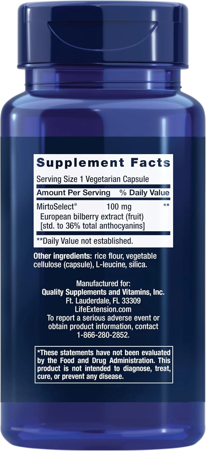 Life Extension Standardised Standardized European Bilberry Extract 100mg 90 Vegetarian Capsules ingredients