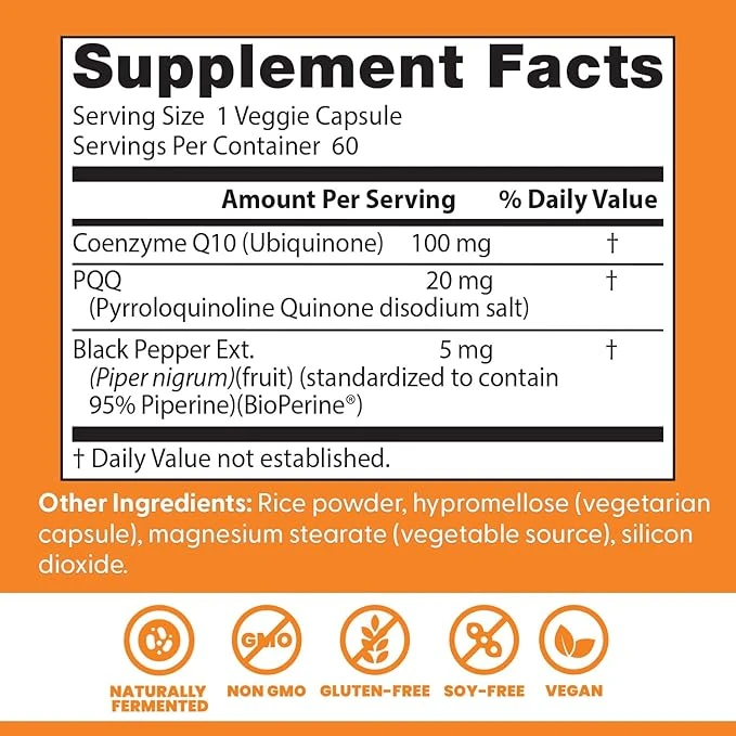 Doctor's Best High Absorption CoQ10 Plus PQQ Cognitive Support 60 Veg Caps ingredients