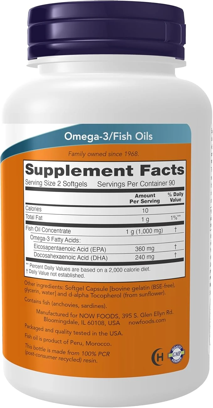 NOW Foods Omega-3 Mini Gels Fish Oil 180 Capsules ingredients