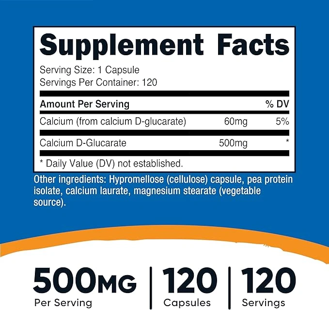 Nutricost Calcium D-Glucarate 500mg Per Serving 120 Capsules ingredients