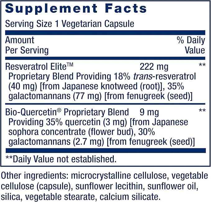 Life Extension Optimised Resveratrol Elite 60 Vegetarian Capsules ingredients