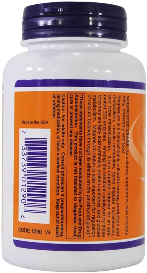 NOW Foods Magnesium Citrate 200mg Nervous System Support 100 Tablets thumbnail 2