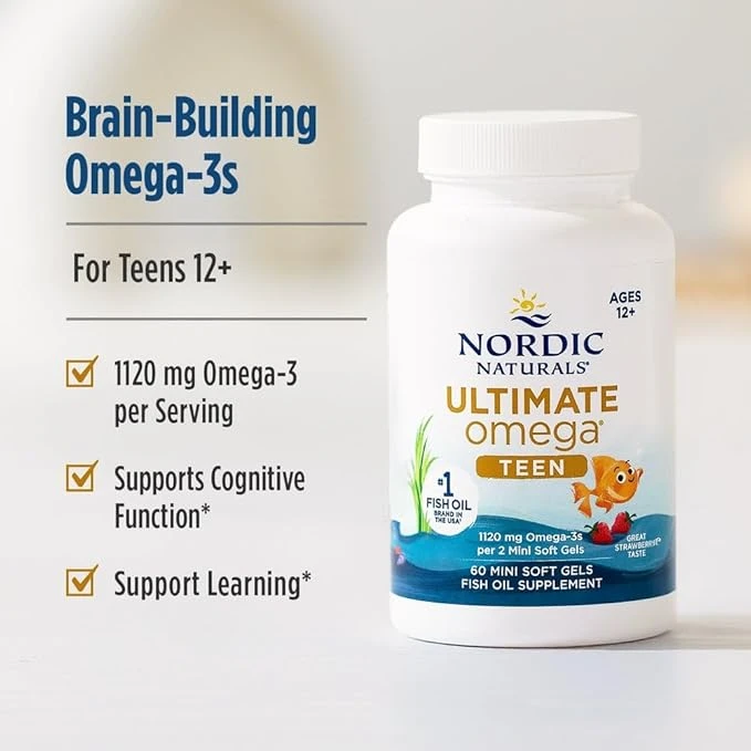 Nordic Naturals Teen Ultimate Omega 2X Ages 12+ Strawberry 60 Mini Soft Gels thumbnail 4