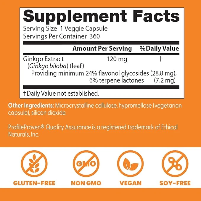 Doctor's Best Extra Strength Ginkgo 120mg 120 Veggie Caps thumbnail 5