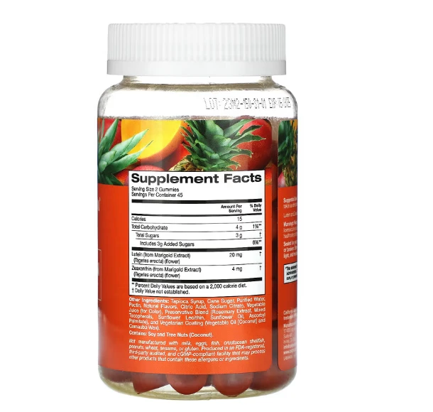 California Gold Nutrition Lutein and Zeaxanthin Gummies Tropical 90 Vegetarian Gummies ingredients