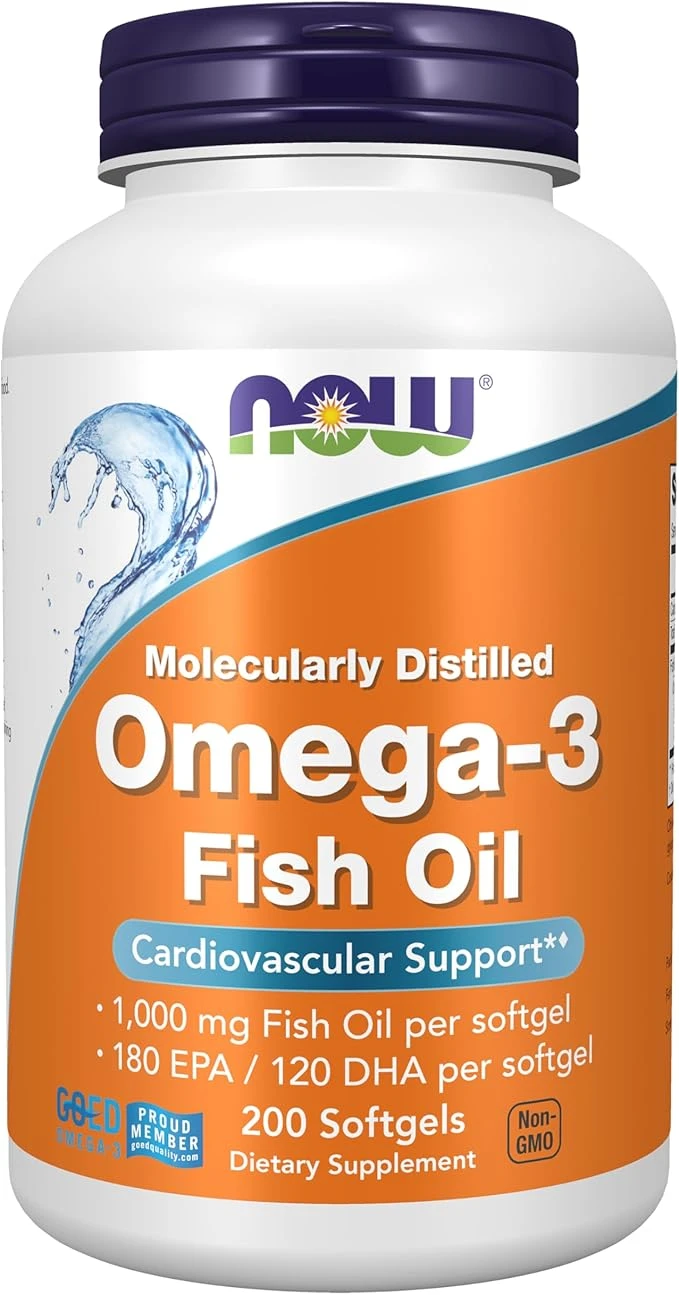 NOW Foods Molecularly Distilled Omega-3 Fish Oil 100mg Cardiovascular Support 200 Softgels thumbnail 2