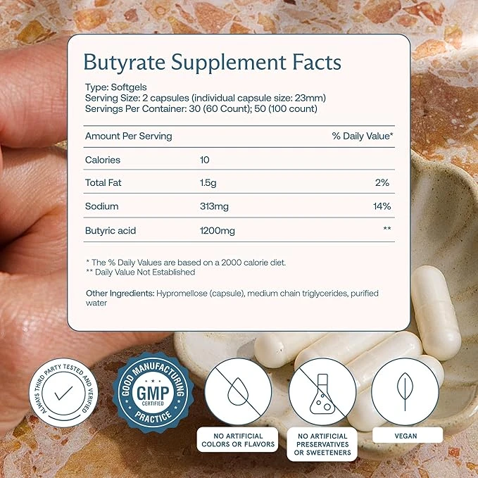 BodyBio Sodium Butyrate Postbiotic Gut Support 100 Capsules thumbnail 5