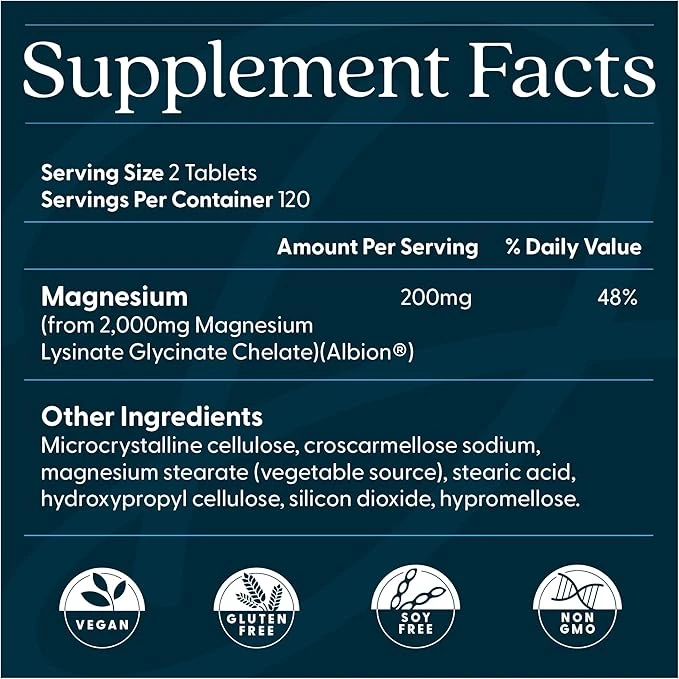 Doctor's Best High Absorption Magnesium Lysinate Glycinate 120 Veggie Caps ingredients