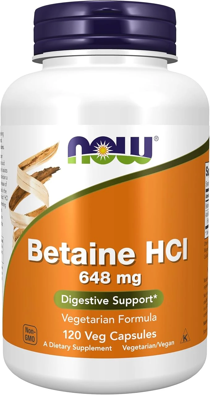 NOW Foods Betaine HCl 648mg Digestive Support 120 Veg Capsules thumbnail 2