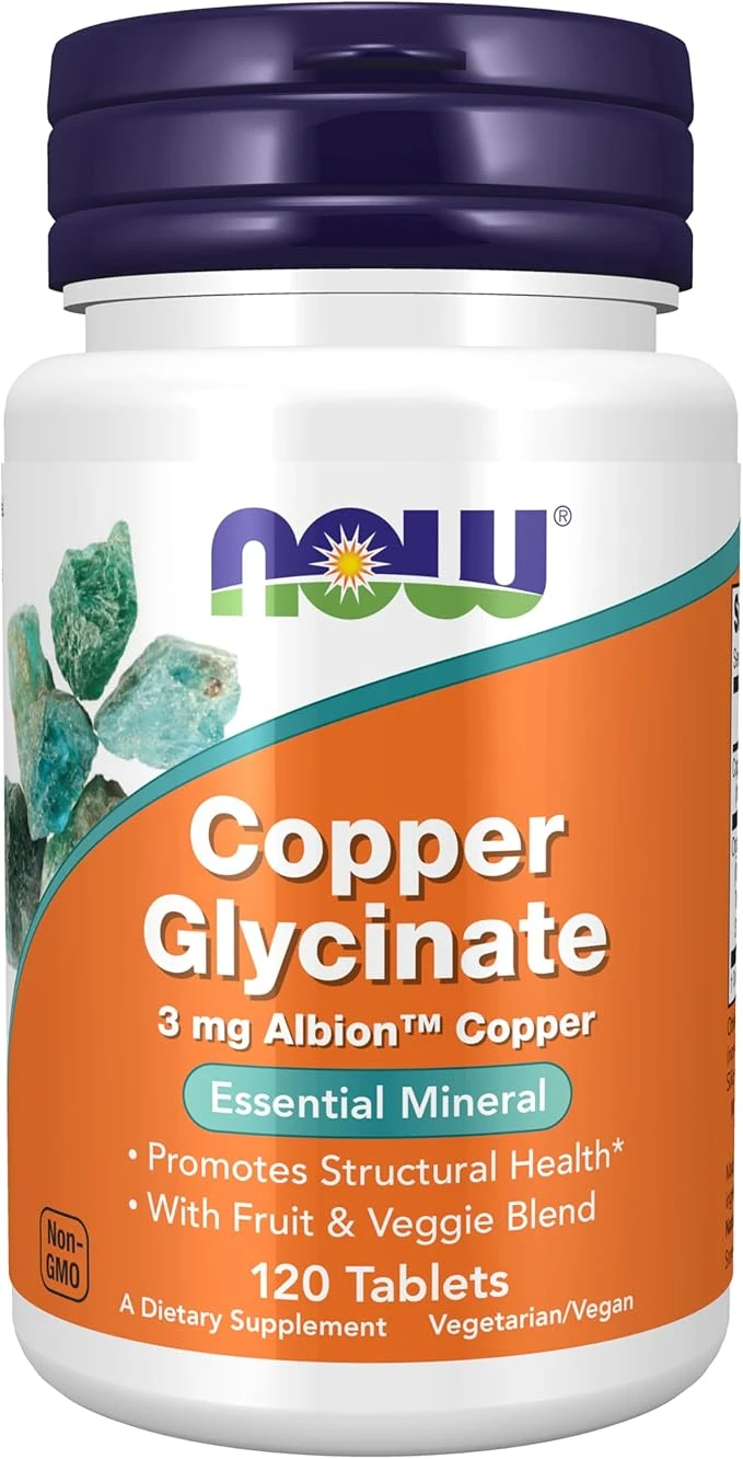 NOW Foods Copper Glycinate 3mg Essential Mineral 120 Tablets thumbnail 4