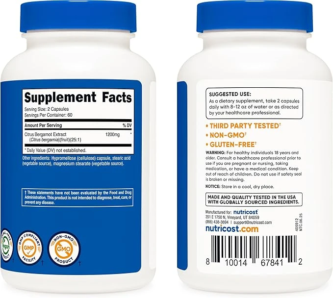 Nutricost Citrus Bergamot 1200mg per Serving 120 Capsules thumbnail 3