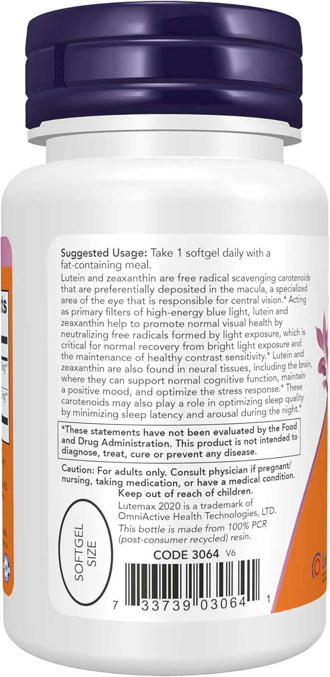 NOW Foods Lutein & Zeaxanthin Enhances Visual Function 60 Softgels thumbnail 4