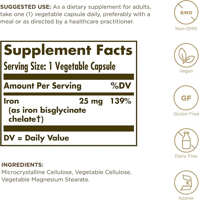 Solgar Gentle Iron 25mg 180 Vegetable Capsules thumbnail 5
