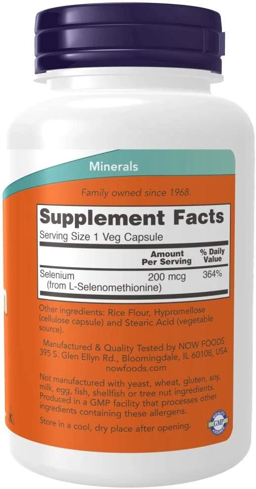 NOW Foods Selenium 200mcg Essential Mineral 180 Veg Capsules ingredients