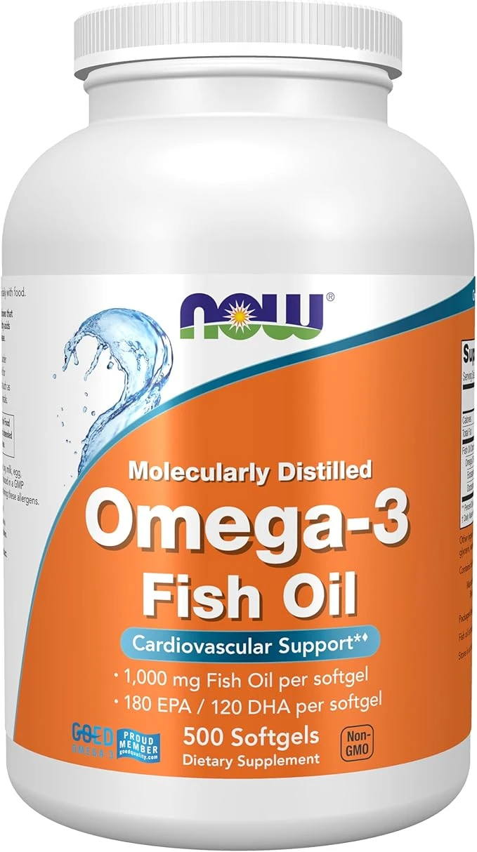 NOW Foods Molecularly Distilled Omega-3 Fish Oil 1000mg Cardiovascular Support 500 Softgels thumbnail 4
