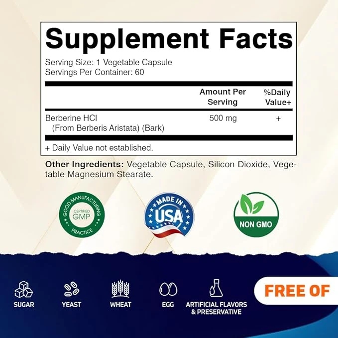 Vitamatic Berberine 500mg 60 Veg Capsules ingredients
