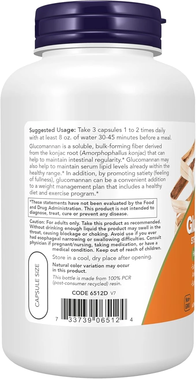 NOW Foods Glucomannan 575mg 180 Healthy Weight Management Veg Capsules thumbnail 2
