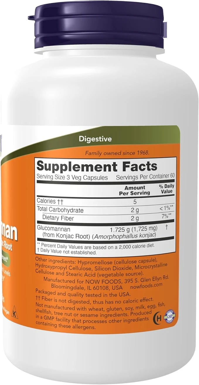 NOW Foods Glucomannan 575mg 180 Healthy Weight Management Veg Capsules thumbnail 3