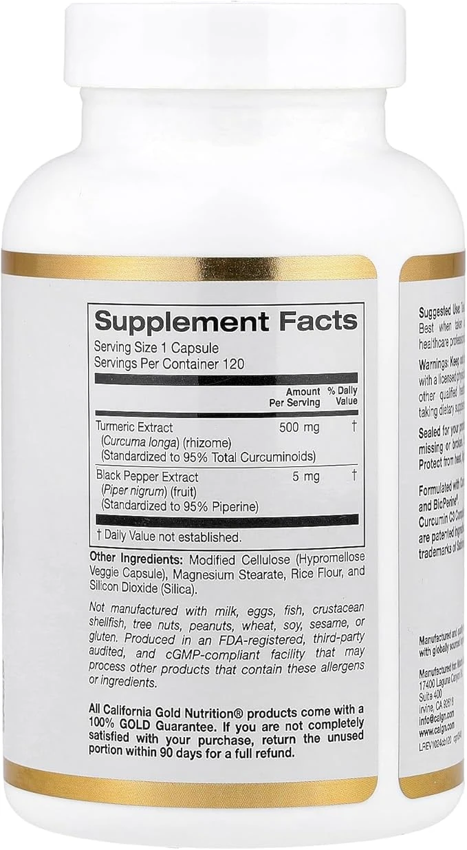 California Gold Nutrition Curcumin C3 Complex with BioPerine 120 Veggie Capsules thumbnail 5